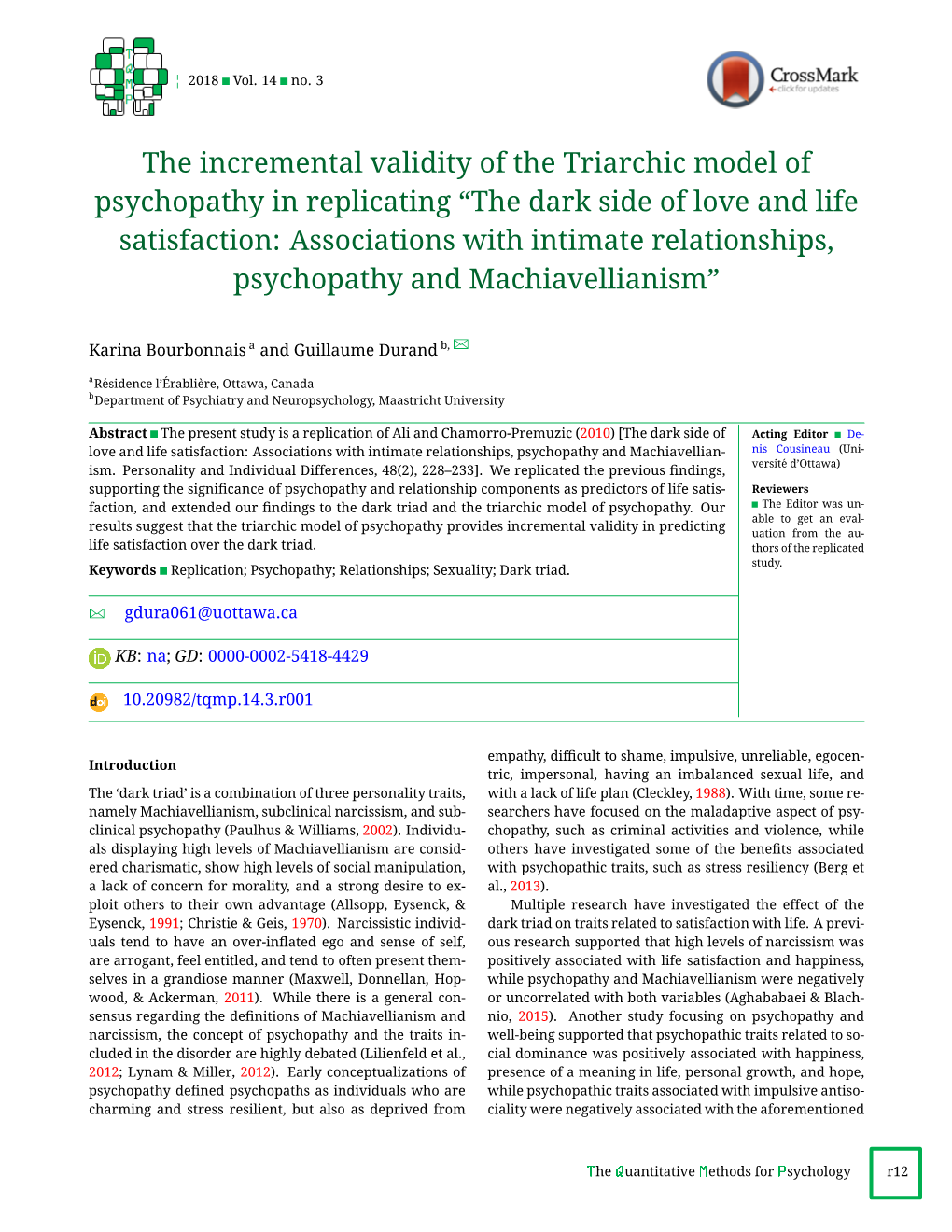 The Incremental Validity of the Triarchic Model of Psychopathy in Replicating