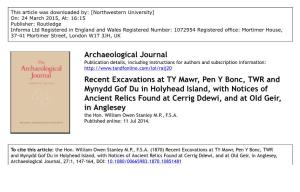 Archaeological Journal Recent Excavations at TY Mawr, Pen Y