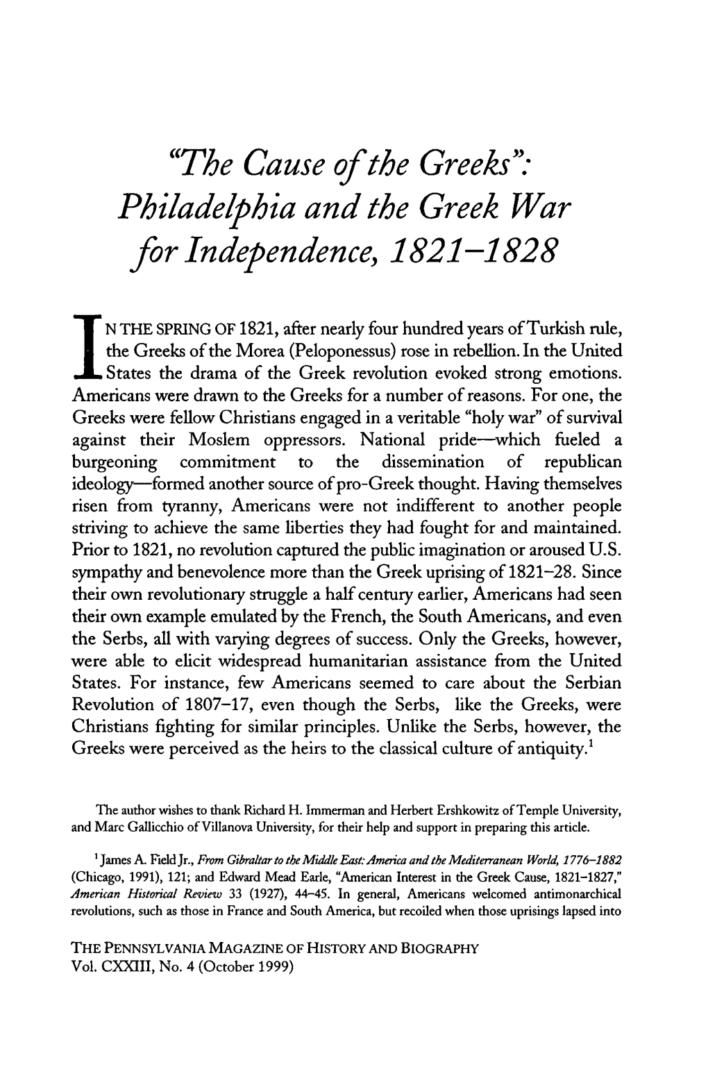 Philadelphia and the Greek War for Independence, 1821—1828