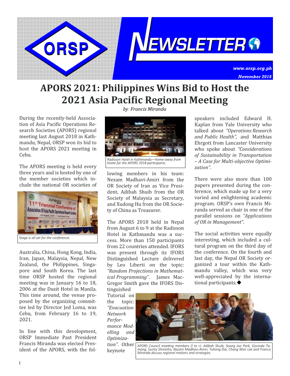 2021 Asia Pacific Regional Meeting by Francis Miranda During the Recently-Held Associa- Speakers Included Edward H