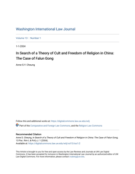 In Search of a Theory of Cult and Freedom of Religion in China: the Case of Falun Gong