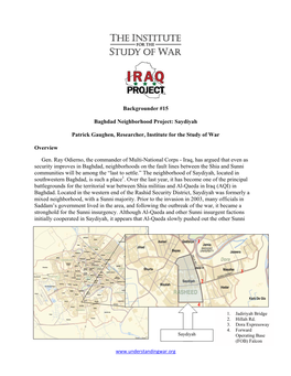 Backgrounder #15 Baghdad Neighborhood Project: Saydiyah