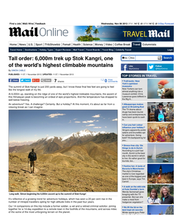 Tall Order: 6,000M Trek up Stok Kangri, One Site Web of the World's Highest Climbable Mountains Like Follow Mailonline @Mailonline by SIMON CABLE