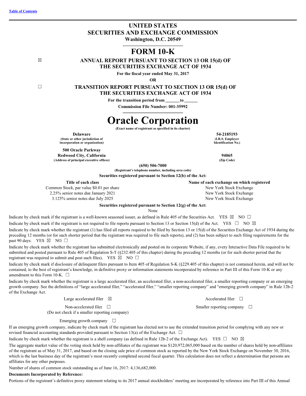 Oracle Corporation (Exact Name of Registrant As Specified in Its Charter)