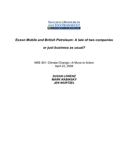 Exxon Mobile and British Petroleum: a Tale of Two Companies Or Just Business As Usual?