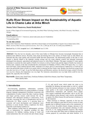 Kulfo River Stream Impact on the Sustainability of Aquatic Life in Chamo Lake at Arba Minch