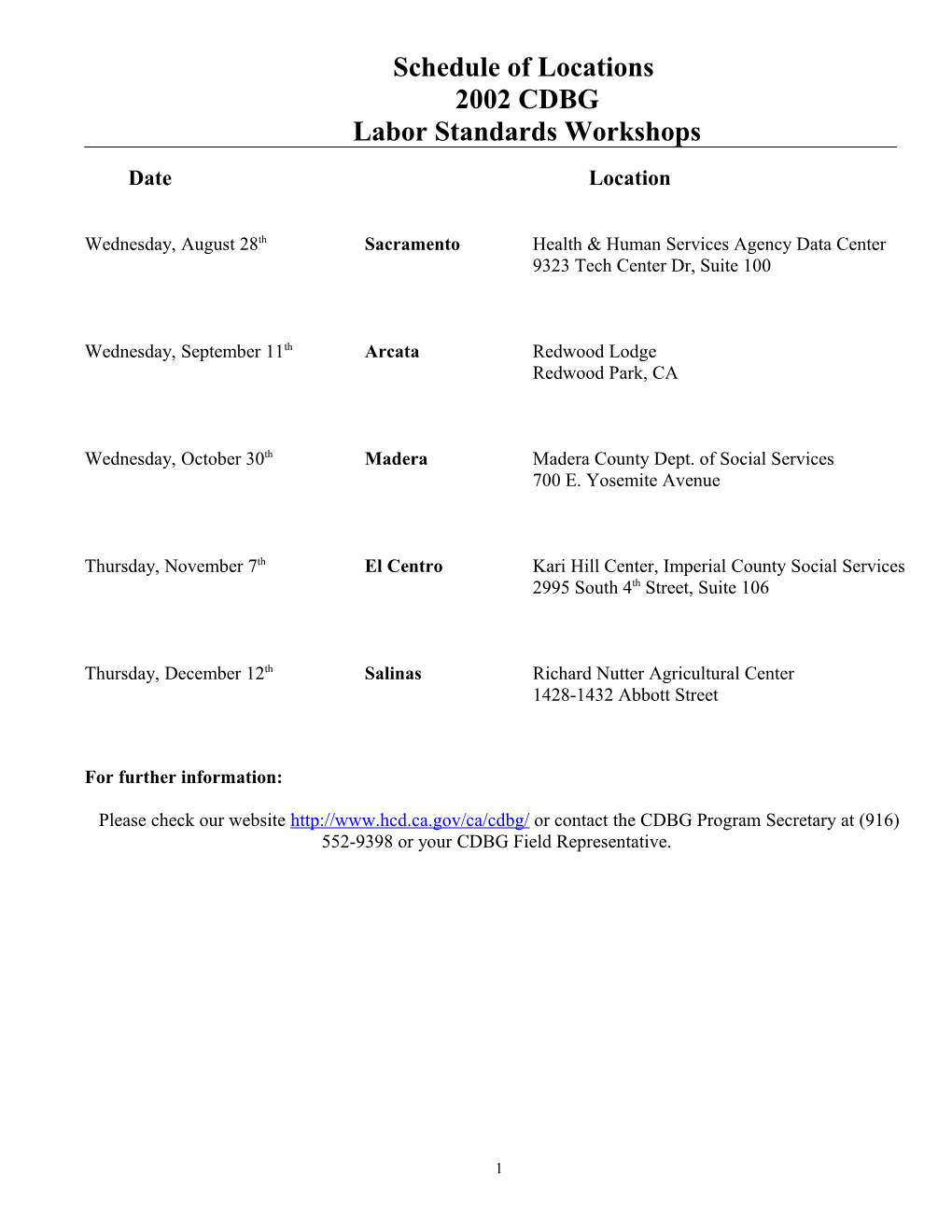 1999 Labor Standards Workshops