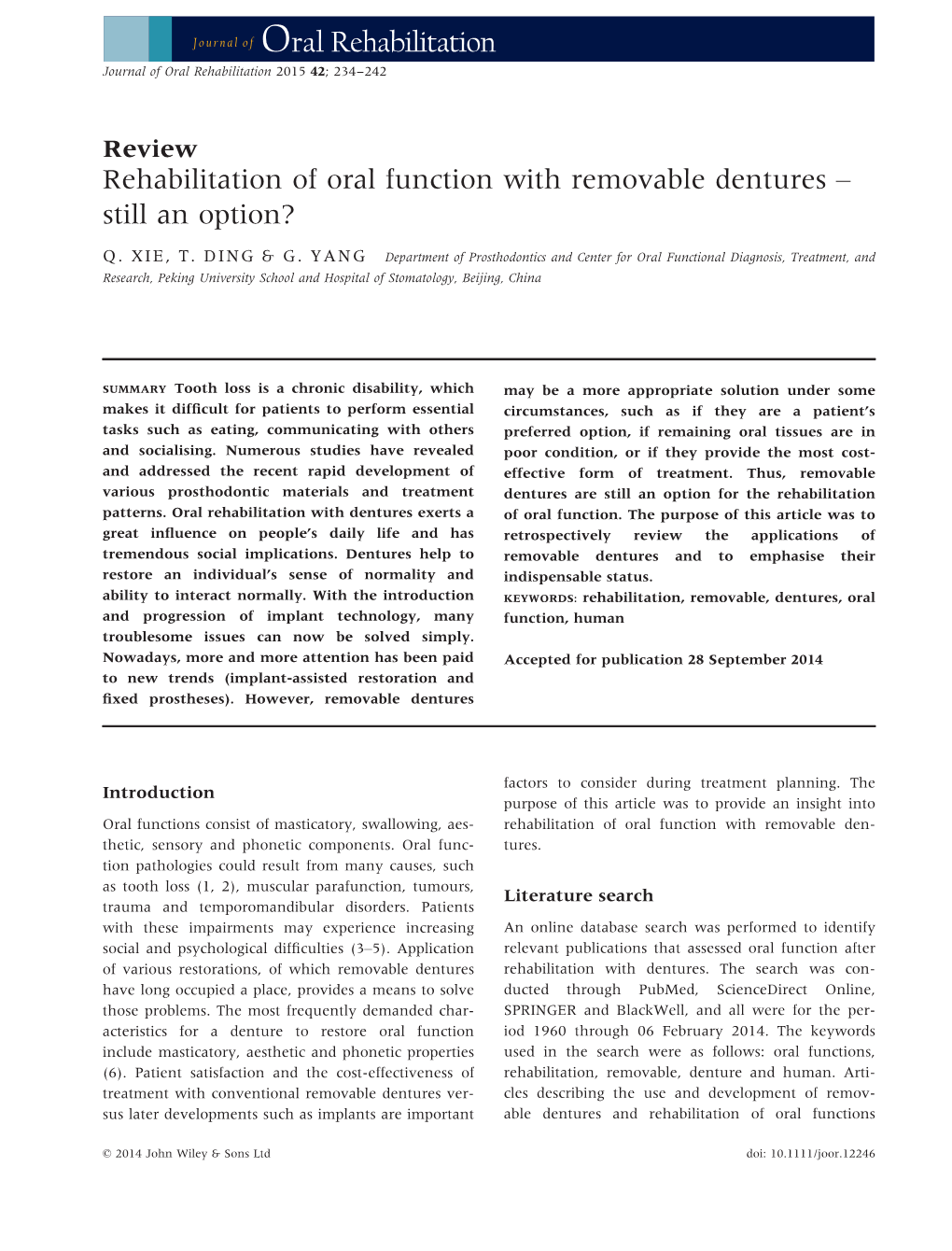 Rehabilitation of Oral Function with Removable Dentures &#X2013