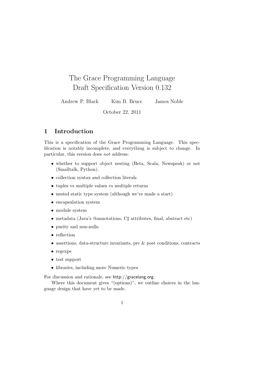 The Grace Programming Language Draft Specification Version 0.132