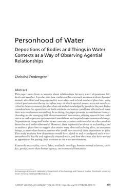 Personhood of Water Depositions of Bodies and Things in Water Contexts As a Way of Observing Agential Relationships