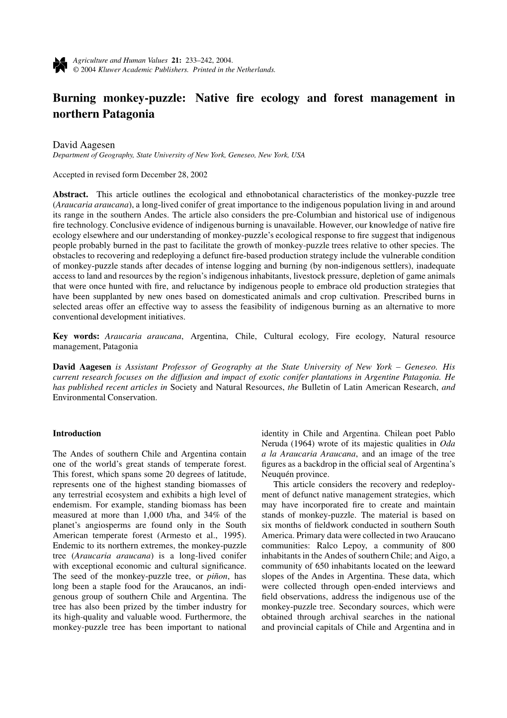 Burning Monkey-Puzzle: Native Fire Ecology and Forest Management In