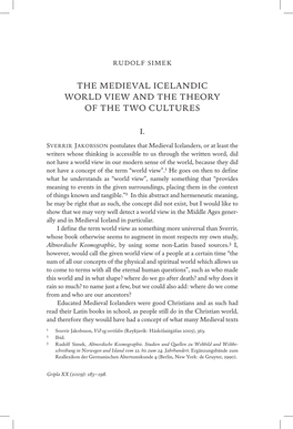 The Medieval Icelandic World View and the Theory of the Two Cultures