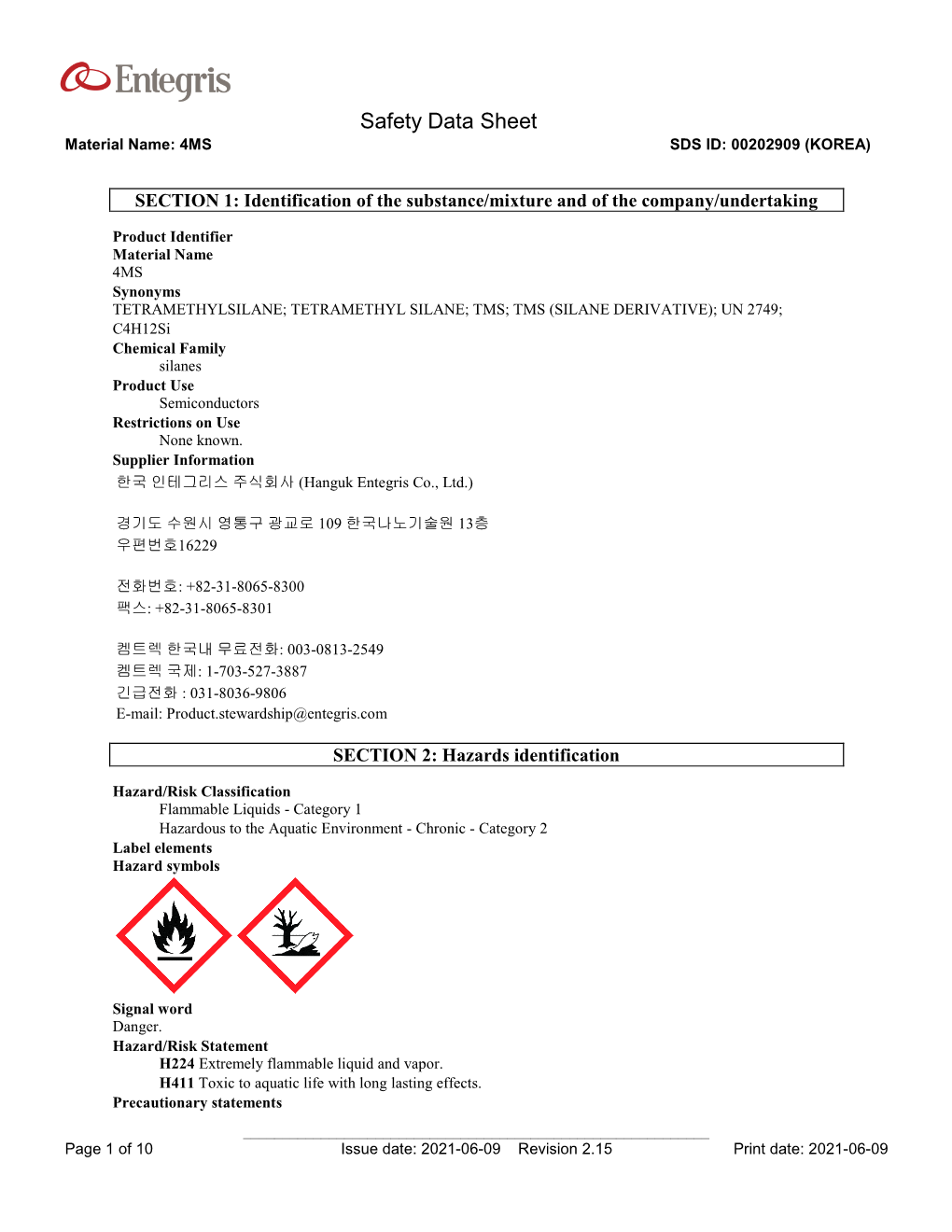 Safety Data Sheet Material Name: 4MS SDS ID: 00202909 (KOREA)