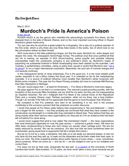 Murdoch's Pride Is America's Poison