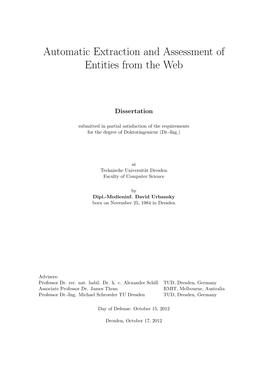 Automatic Extraction and Assessment of Entities from the Web