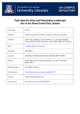 Task-Specific Sites and Paleoindian Landscape Use in the Shaw Creek Flats, Alaska