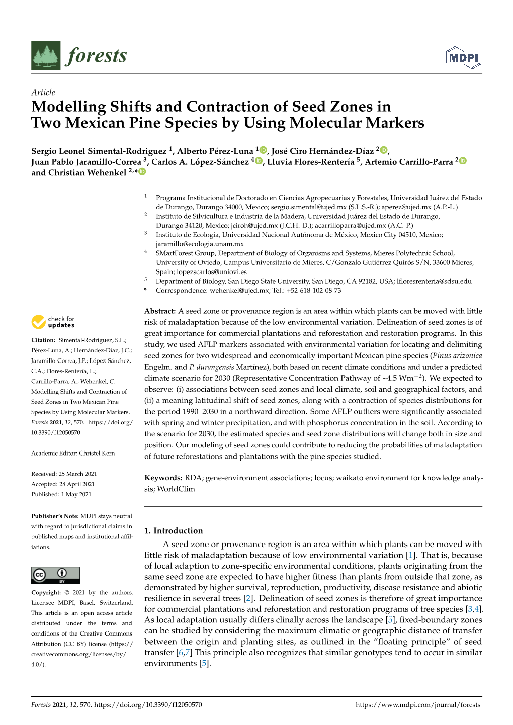 Modelling Shifts and Contraction of Seed Zones in Two Mexican Pine Species by Using Molecular Markers