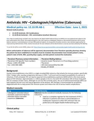 Antivirals: HIV –Cabotegravir/Rilpivirine (Cabenuva) Medical Policy No