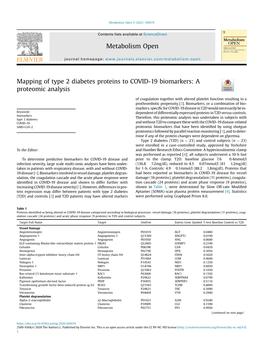 Mapping of Type 2 Diabetes Proteins to COVID-19 Biomarkers: a Proteomic Analysis