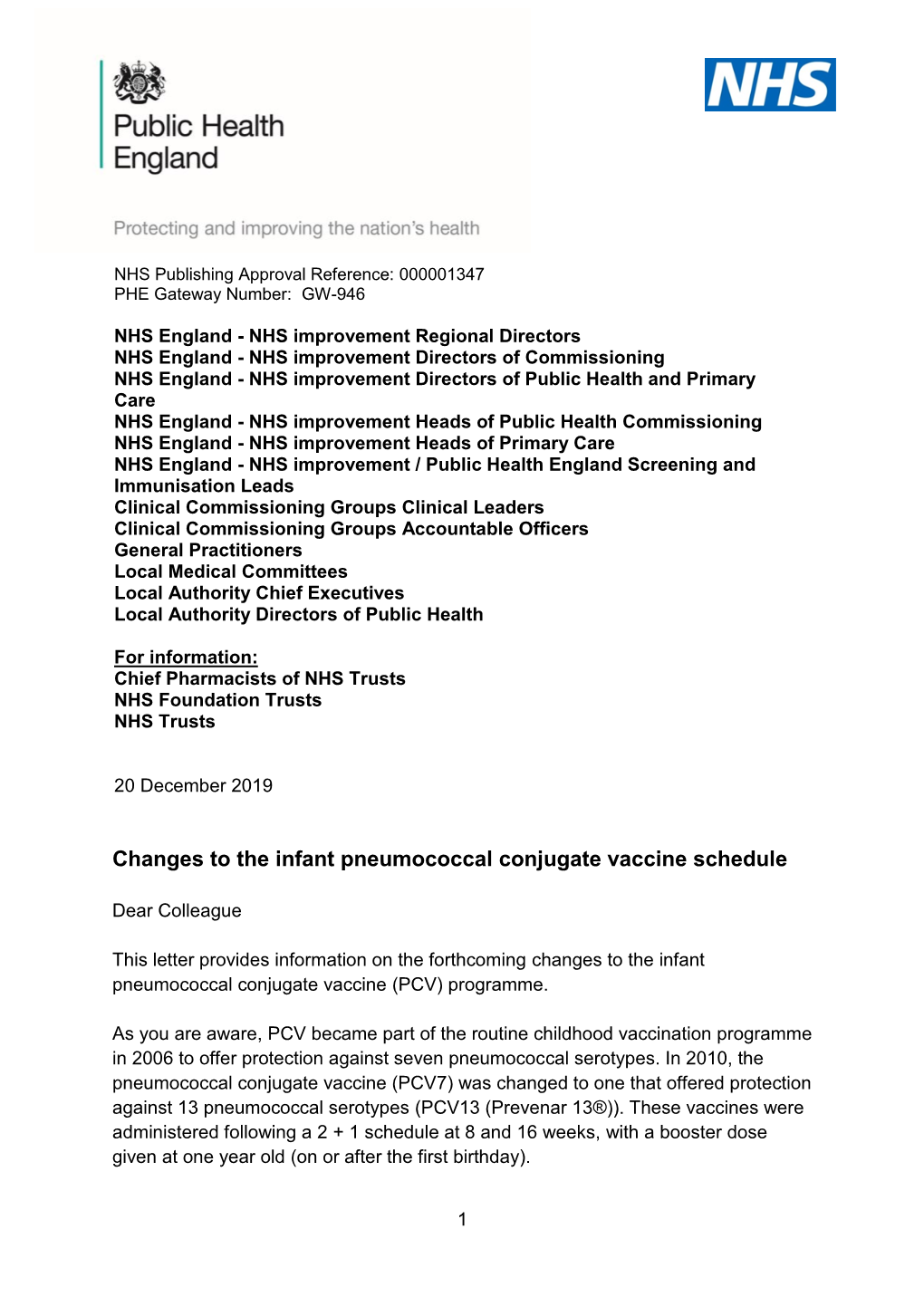 Letter NHSEI PHE PCV 13 Schedule Change V1.0 20191218