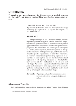MINIREVIEW Posterior Gut Development in Drosophila: a Model System for Identifying Genes Controlling Epithelial Morphogen- Esis