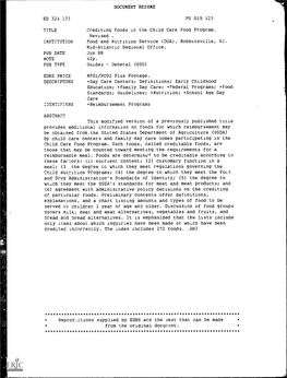 DOCUMENT RESUME PS 019 123 Crediting Foods in Tne Child