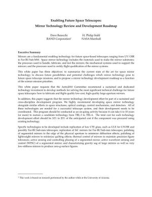 Enabling Future Space Telescopes: Mirror Technology Review and Development Roadmap