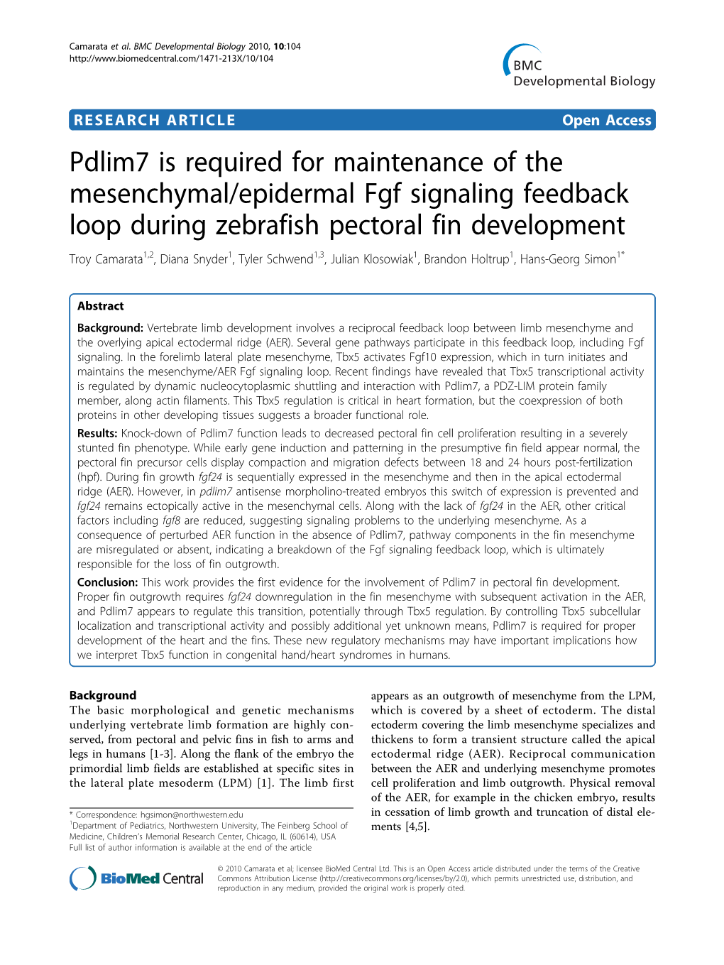 Pdlim7 Is Required for Maintenance of the Mesenchymal/Epidermal Fgf