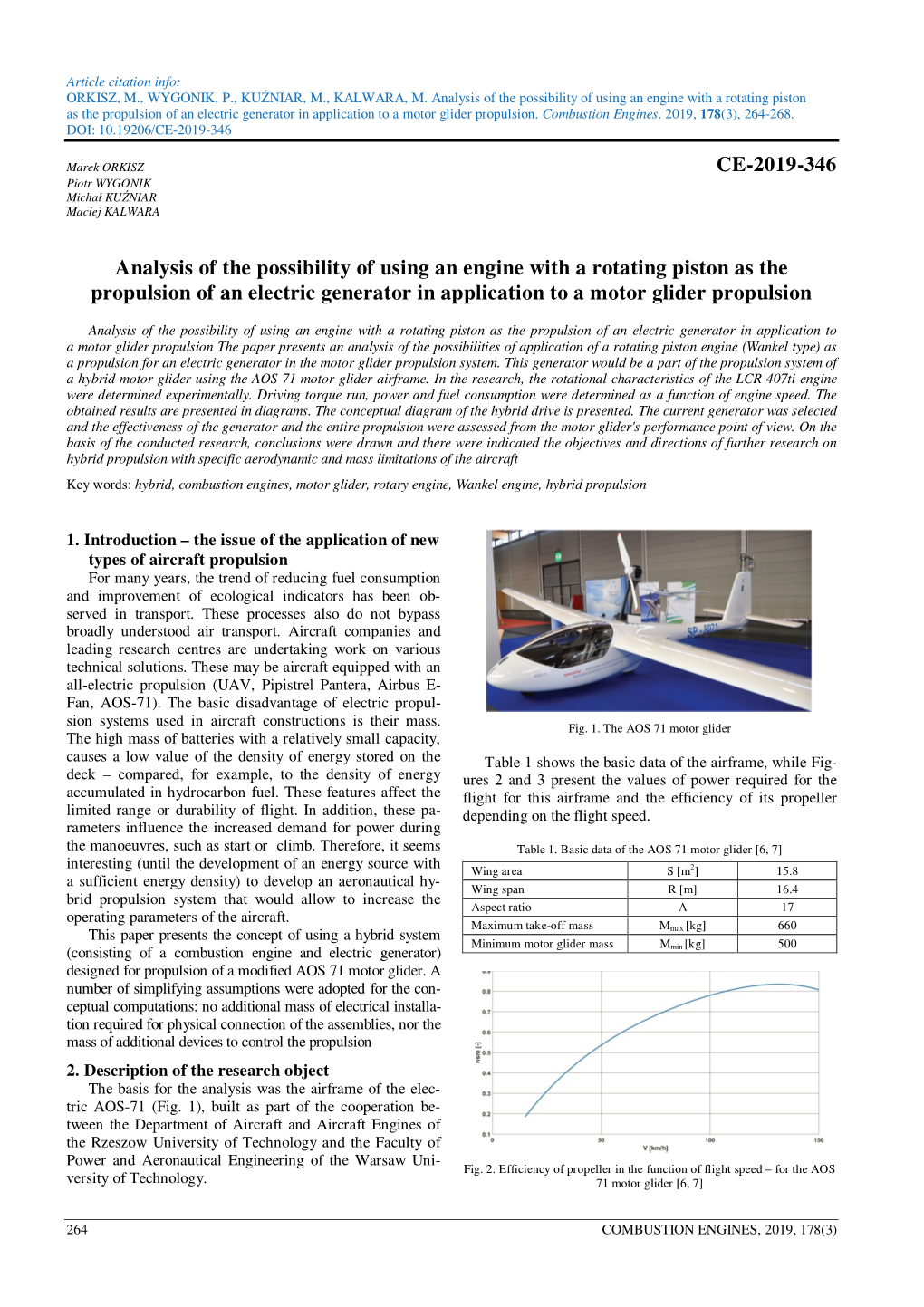 CE-2019-346 Analysis of the Possibility of Using an Engine with a Rotating Piston As the Propulsion of an Electric Generator In