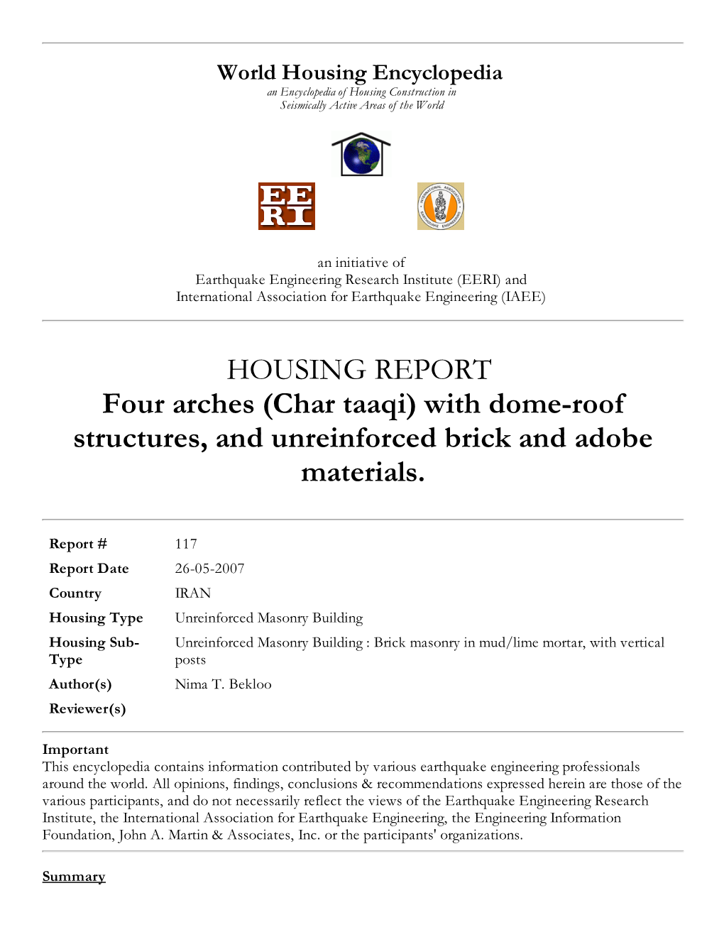 (Char Taaqi) with Dome-Roof Structures, and Unreinforced Brick and Adobe Materials