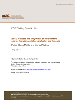 ESID Working Paper No. 36 Ideas, Interests and the Politics