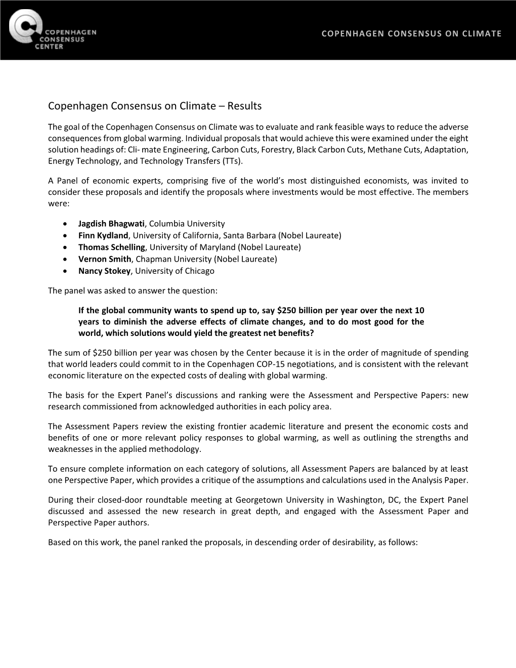 Copenhagen Consensus on Climate – Results