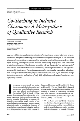 Co-Teaching in Inclusive Classrooms: a Metasynthesis of Qualitative