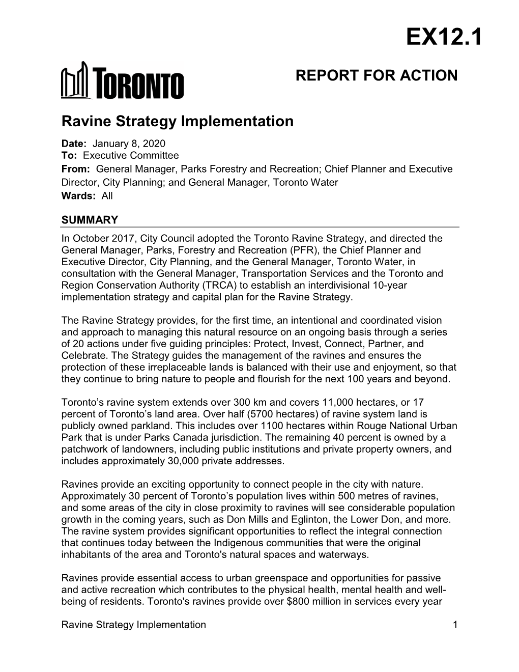 Toronto Ravine Strategy Implementation Report