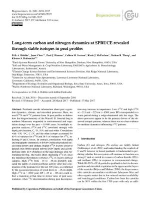 Long-Term Carbon and Nitrogen Dynamics at SPRUCE Revealed Through Stable Isotopes in Peat Proﬁles