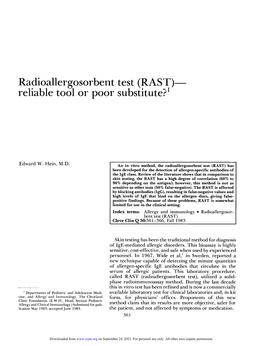 Radioallergosorbent Test (RAST)—Reliable Tool Or Poor Substitute?