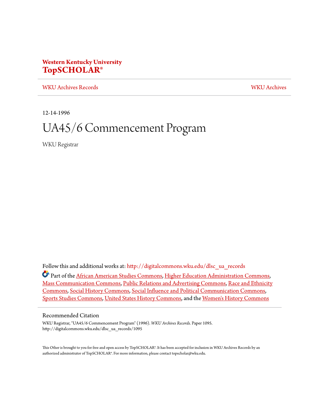 UA45/6 Commencement Program WKU Registrar