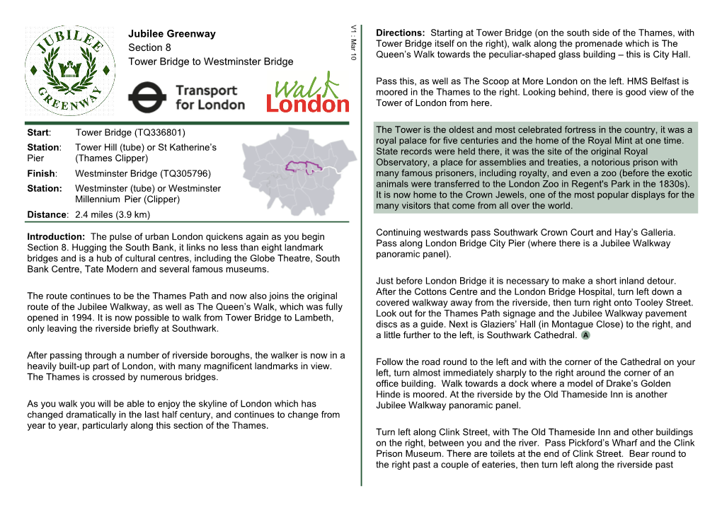 Jubilee Greenway Section 8 Tower Bridge to Westminster Bridge