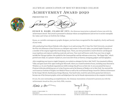 Achievement Award 2020 PRESENTED TO