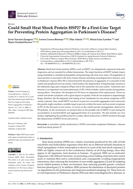 Could Small Heat Shock Protein HSP27 Be a First-Line Target for Preventing Protein Aggregation in Parkinson’S Disease?