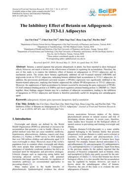 The Inhibitory Effect of Betanin on Adipogenesis in 3T3-L1 Adipocytes