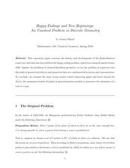 Happy Endings and New Beginnings: an Unsolved Problem in Discrete Geometry