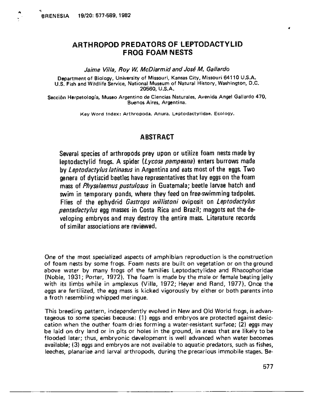 Arthropod Predators of Leptodactylid Frog Foam Nests