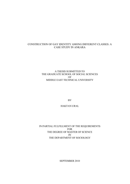 Construction of Gay Identity Among Different Classes: a Case Study in Ankara