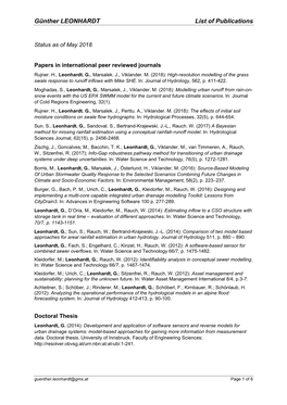 Günther LEONHARDT List of Publications