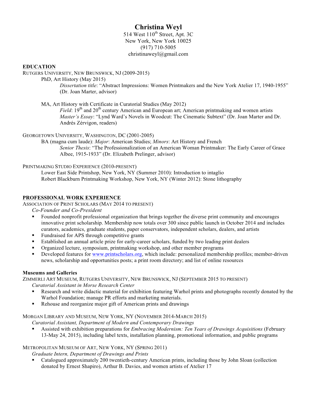 Christina Weyl CV