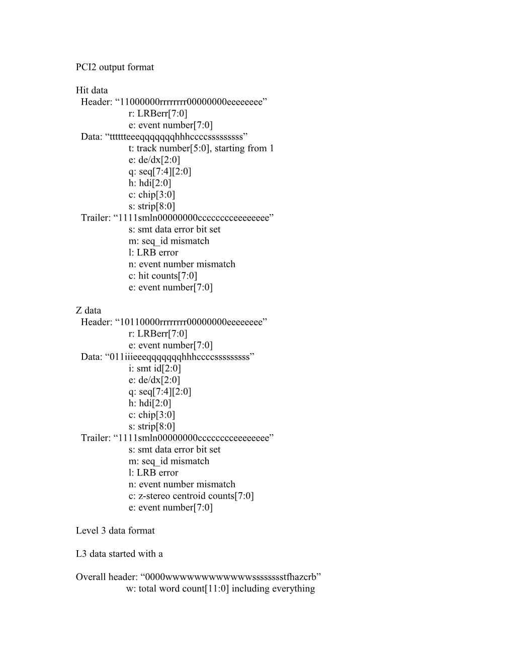 PCI2 Output Format