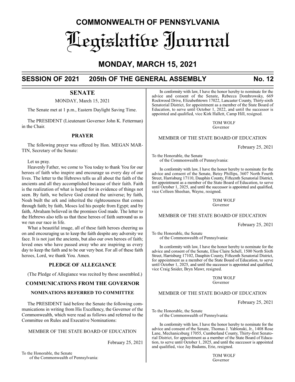 Legislative Journal