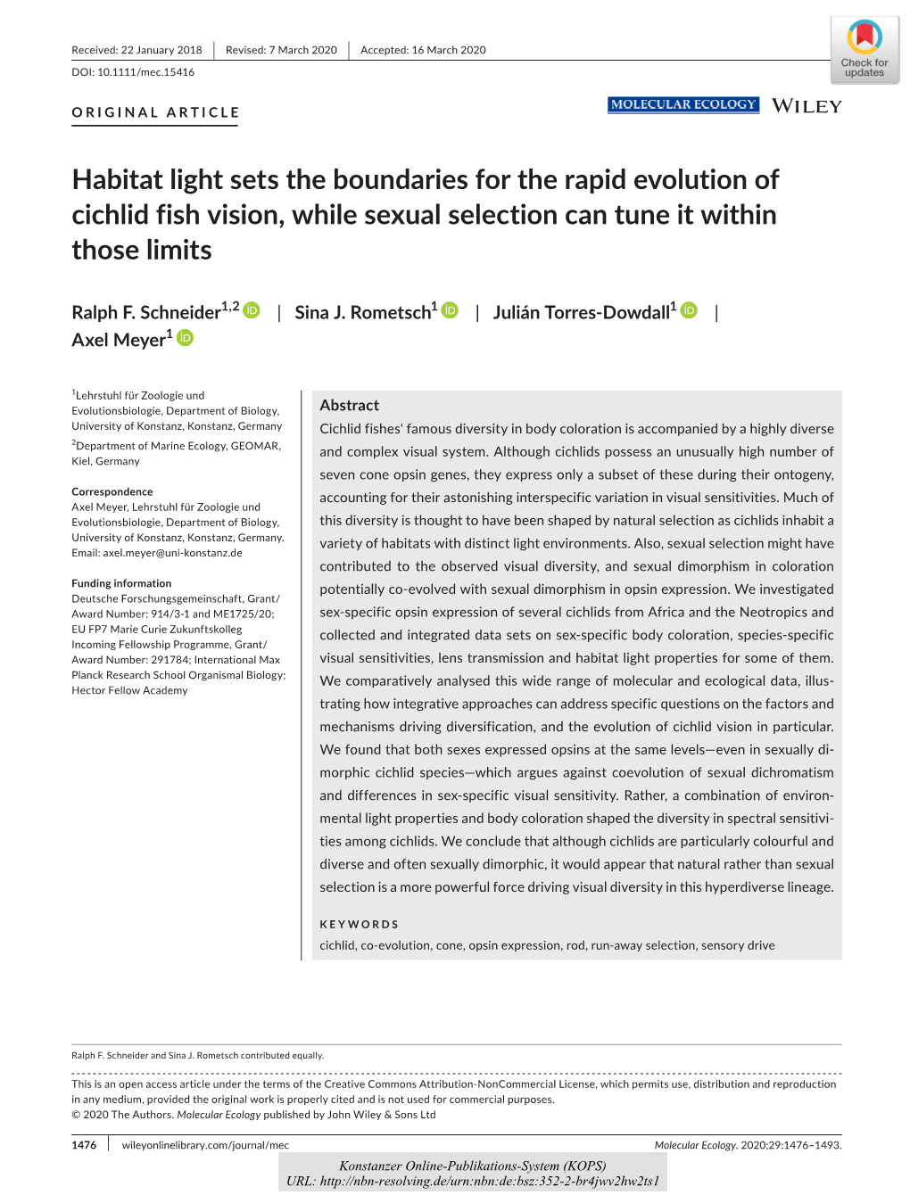 Habitat Light Sets the Boundaries for the Rapid Evolution of Cichlid Fish Vision, While Sexual Selection Can Tune It Within Those Limits