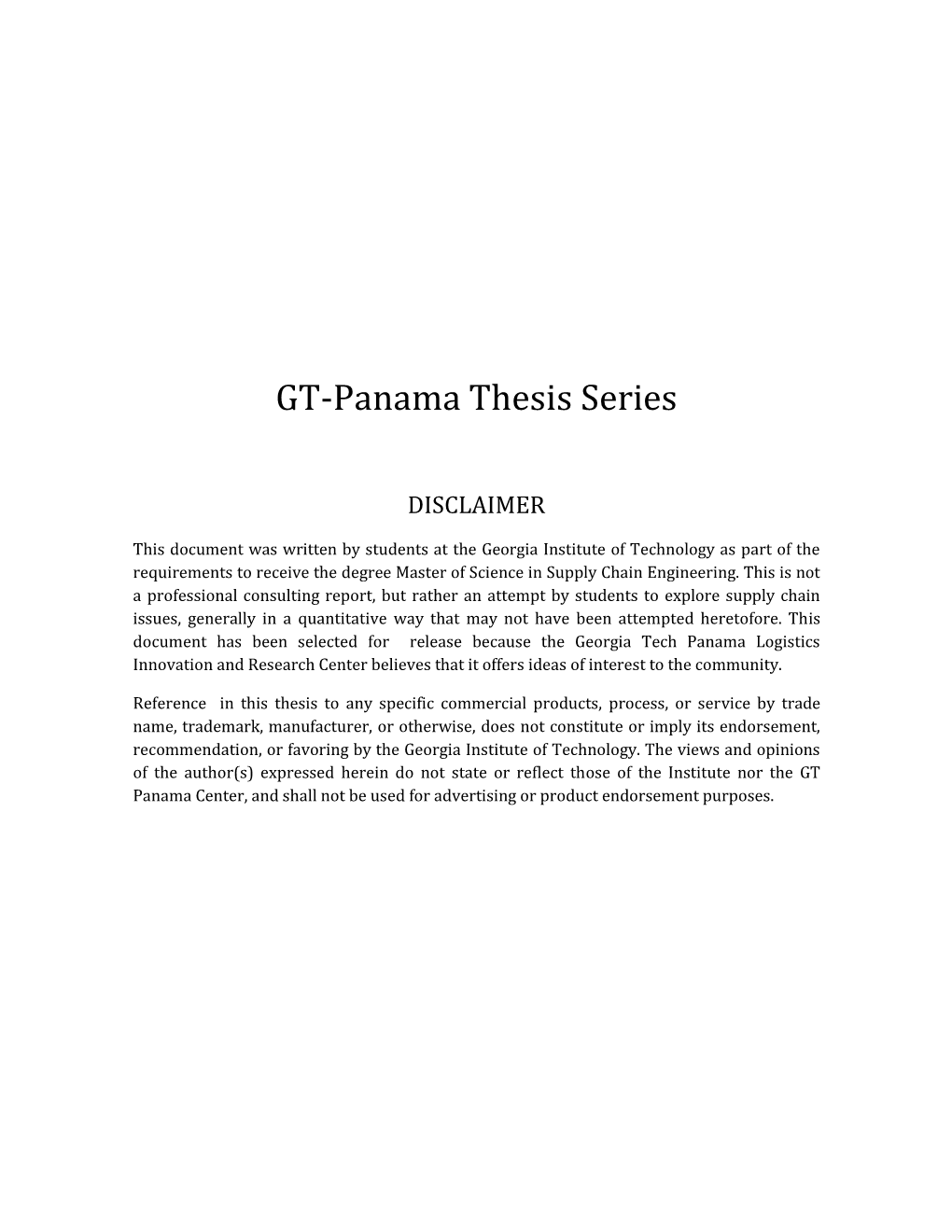 GT-Panama Thesis Series